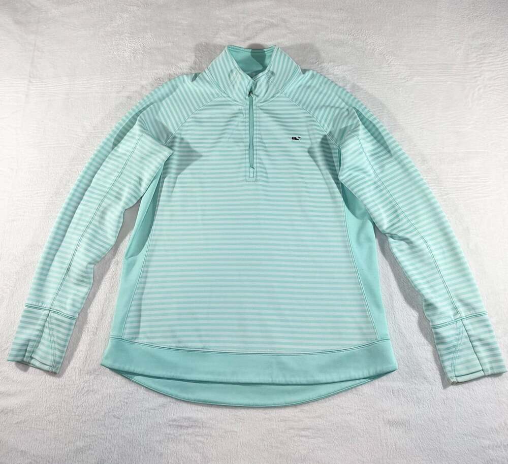 Vineyard Vines Women’s Performance 1/4 Zip Pullover Size L Striped Mint Green